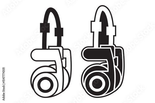 Earpiece, wireless headphone art silhouette vector with line art on white background