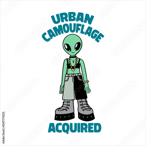Funny Urban Alien With Human Fashion Illustration