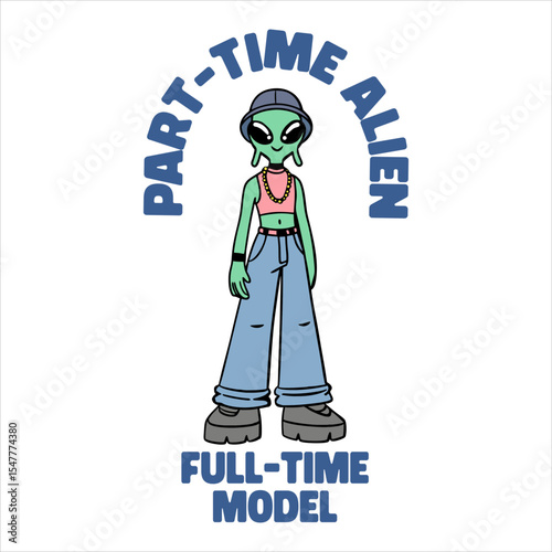 Funny Urban Alien With Human Fashion Illustration