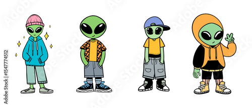 Funny Urban Alien With Human Fashion Illustration