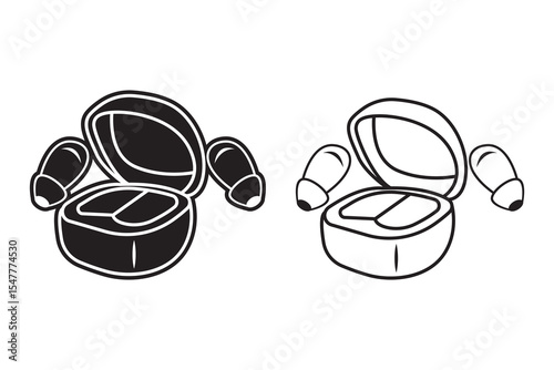 Earpiece, wireless headphone art silhouette vector with line art on white background