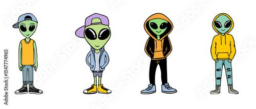 Funny Urban Alien With Human Fashion Illustration
