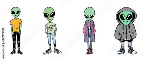 Funny Urban Alien With Human Fashion Illustration