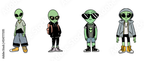 Funny Urban Alien With Human Fashion Illustration