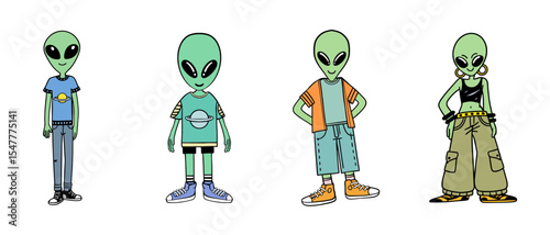 Funny Urban Alien With Human Fashion Illustration