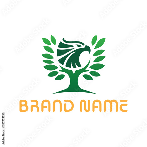 This abstract green leaf logo design symbolizes an eco-friendly business. Hawk Tree Logo. Vector File.