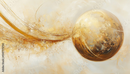 Abstract golden sphere spinning on a light muted background