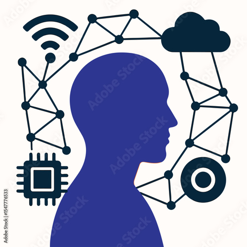 technology that discusses digital networks and future technology connectivity. vectors and silhouettes