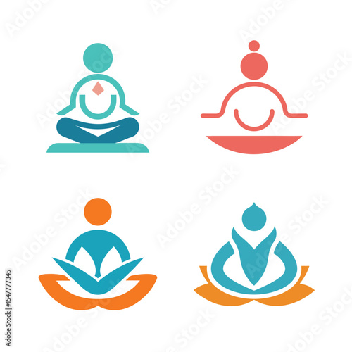 Flat Meditation Timer Abstract Logo Pack – Minimalist Vector Style White Background