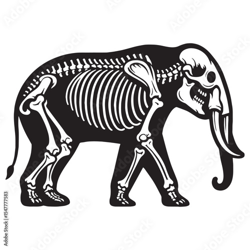 The skeletal essence of majesty – Elephant skeleton silhouette rendered as sharp Elephant skeleton vector – Elephant skeleton illustration

