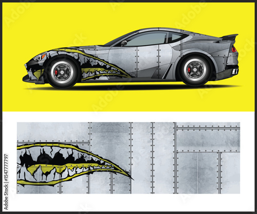 Aggressive Shark Teeth Car Wrap Design for Sports Car