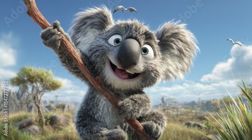 Adorable Koala Bear in Australian Outback  A Charming 3D Animation Still