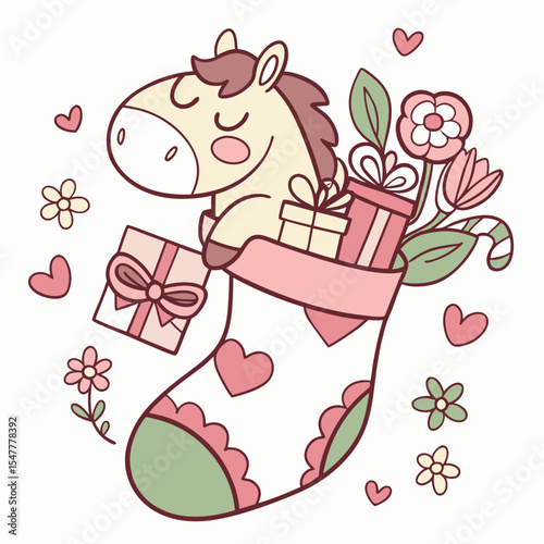 An adorable Horse with a Shy vibe, snuggled in a sock, and a Mom’s Garden Mother’s Day theme – SVG style