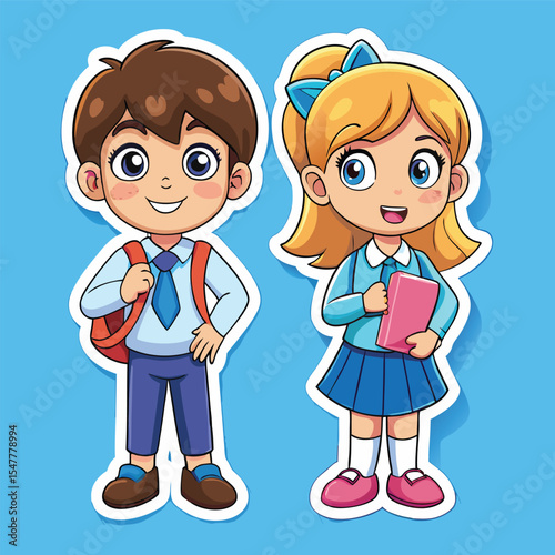 Cute cartoon school kids