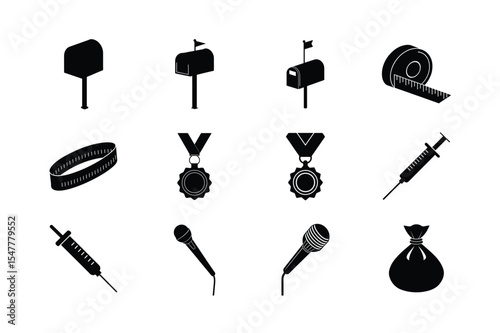 Graphic symbols of trending medley icons set Silhouette Vector illustration