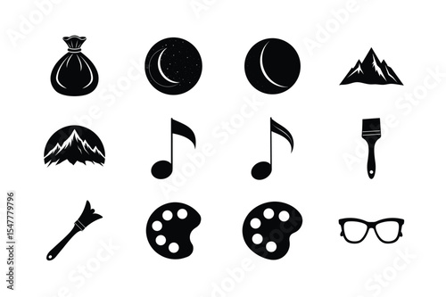 Multipurpose collection of mixed icon graphics Silhouette Vector illustration