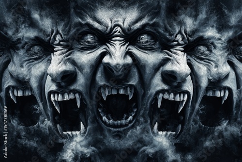 Nightmarish Faces A Dark Fantasy Digital Art