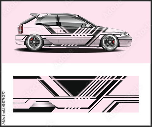 Pink and Black Geometric Car Wrap Design Side