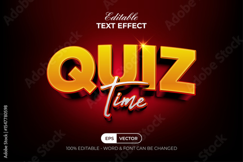 Quiz Time Editable Text Effect 3D Golden Curved Style.