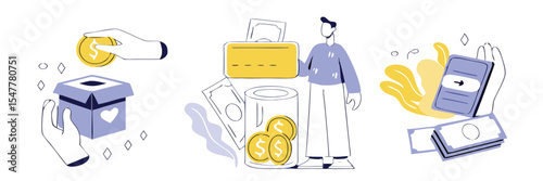 Modern Flat Illustration Set of Financial Planning, Budget Saving, Digital Wallets, and Online Payments in Minimal Style