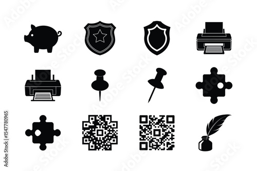 Mixed set of popular icon concepts for projects Silhouette Vector illustration