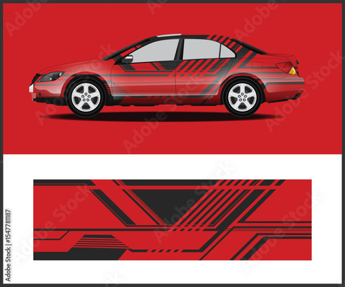 Red and Black Abstract Car Wrap Design Template