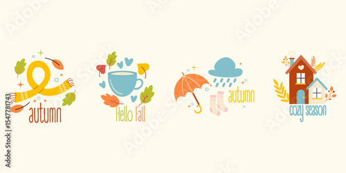 Hello autumn lettering badges pack