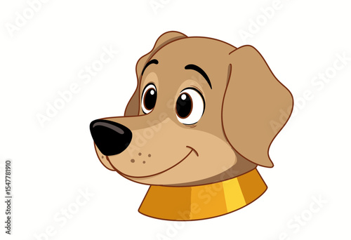 Cartoon dog character with happy expression and gold collar  