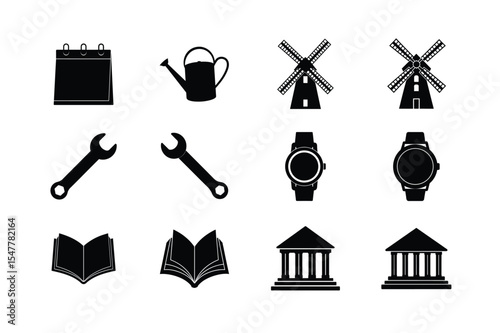 Stylized icon set with popular vector silhouettes Silhouette Vector illustration
