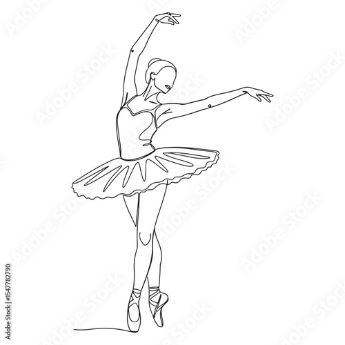 Ballerina in Pointe Shoes Single Line Drawing Black and White