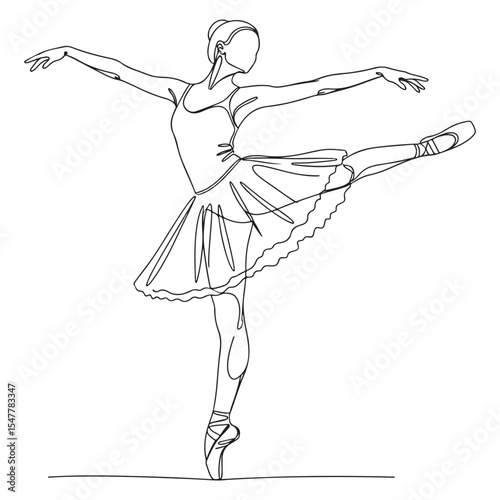 Ballerina Pointe Single Line Drawing Black White Elegant Pose