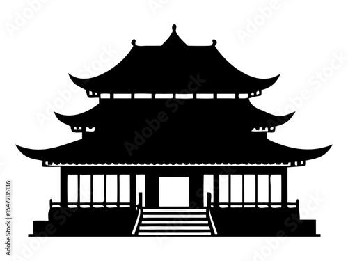 A traditional home full black silhouette vector illustration design