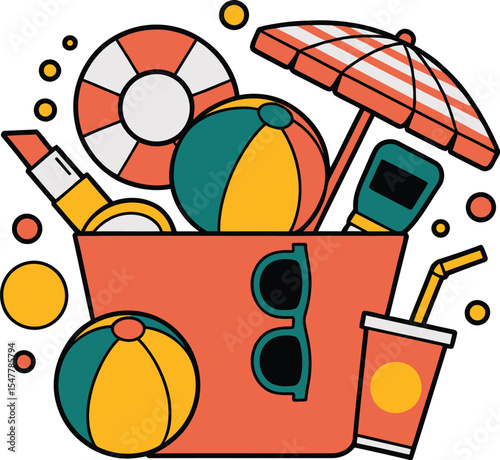 Summer beach bag essentials illustration