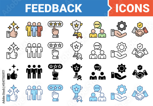 Feedback banner icon set with multiple style collection.