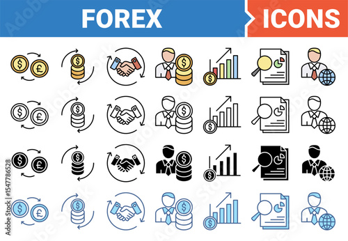 Forex banner icon set with multiple style collection.