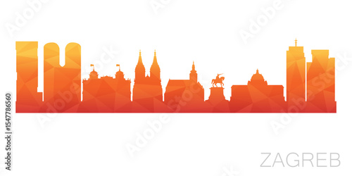 Zagreb, Croatia Low Poly Skyline Clip Art City Design. Geometric Polygon Graphic Horizon Icon. Vector Illustration Symbol.