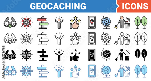 Geocaching banner icon set with multiple style collection.
