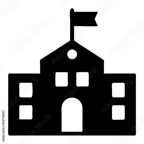 A school building icon full black silhouette vector illustration design