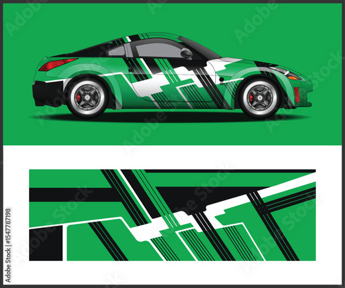 Green Black White Abstract Racing Car Wrap Design