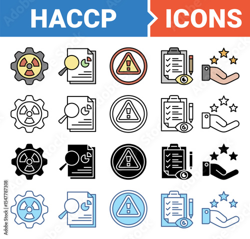 Hazard analysis and critical control points acronym in food safety management system banner icon set with multiple style collection.