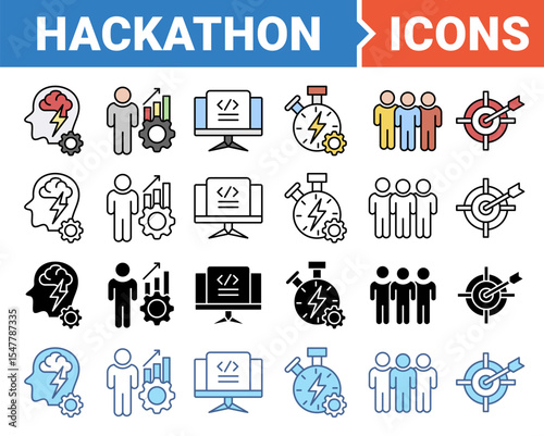 Hackathon banner icon set with multiple style collection.
