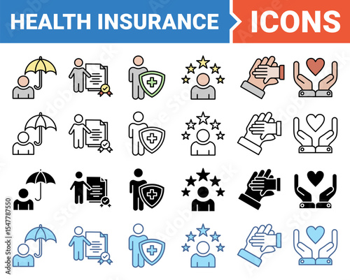 Health insurance banner icon set with multiple style collection.