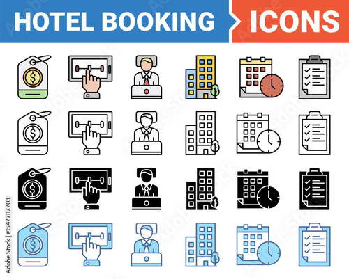 Hotel booking banner icon set with multiple style collection.