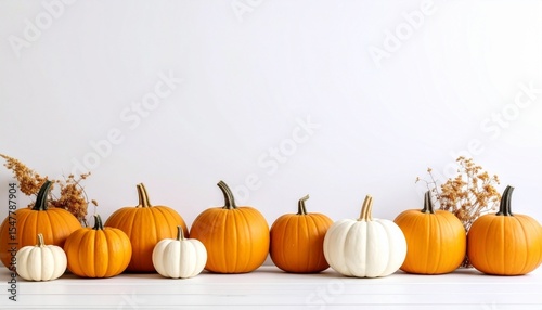 pumpkins and gourds on white background