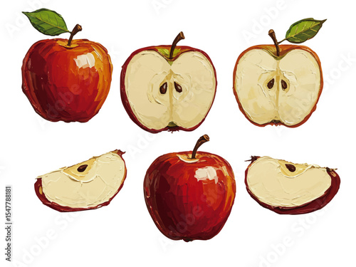 Oil painting style vector  / 油絵テイストのりんごイラスト