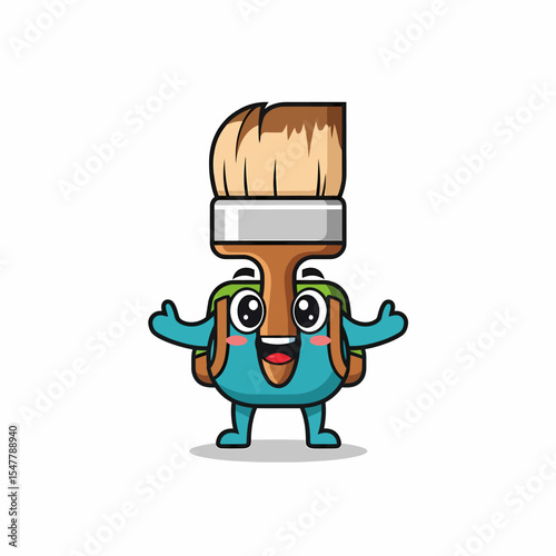 Cute Paintbrush Character Ready For School With Backpack Illustration