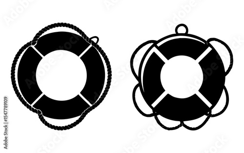 Set of life preserver for water safety full black silhouette vector illustration design