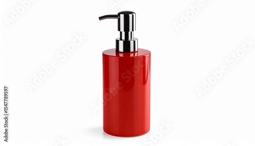 red soap dispenser on white background