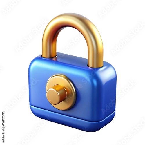 Blue Padlock with Gold Shackle and Knob Secure Robust Digital Safety Icon security