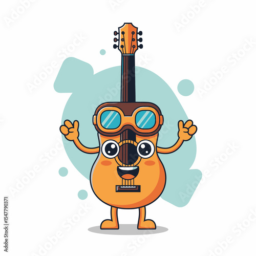 Cartoon Guitar Character Wearing Goggles Music Lover Illustration
